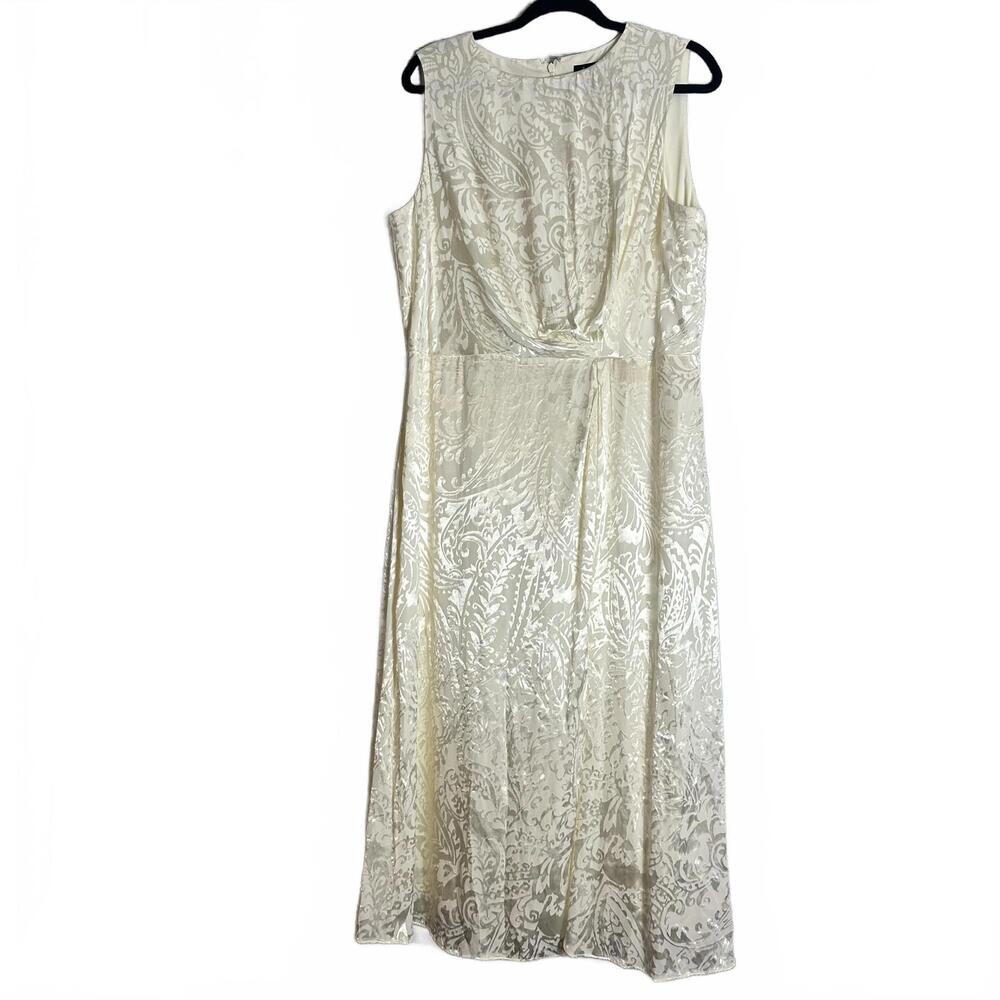 Lauren Ralph Lauren size 16 Cream Paisley Jacquard Satin Midi Dress
